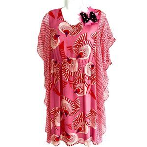 Antik Batik Pink 100% Silk Dress Sheer Overlay Printed Boho Size M/40 FRANCE